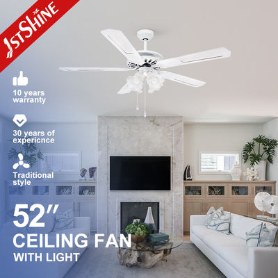52 Inch 132cm Decorative Pull Chain Ceiling Fan with Lamps and 5 Blades 1stshine OEM