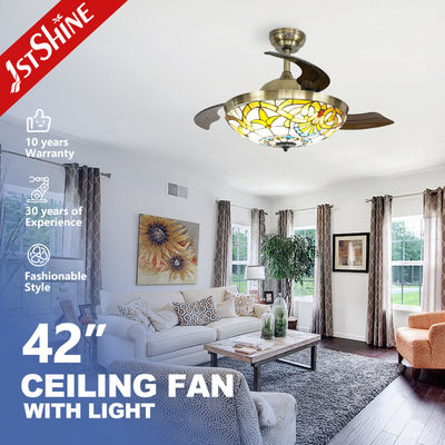 Vietnam Ceiling Fans with Lights and Hidden Blades 42 Inch 106cm Crystal Decorative Design